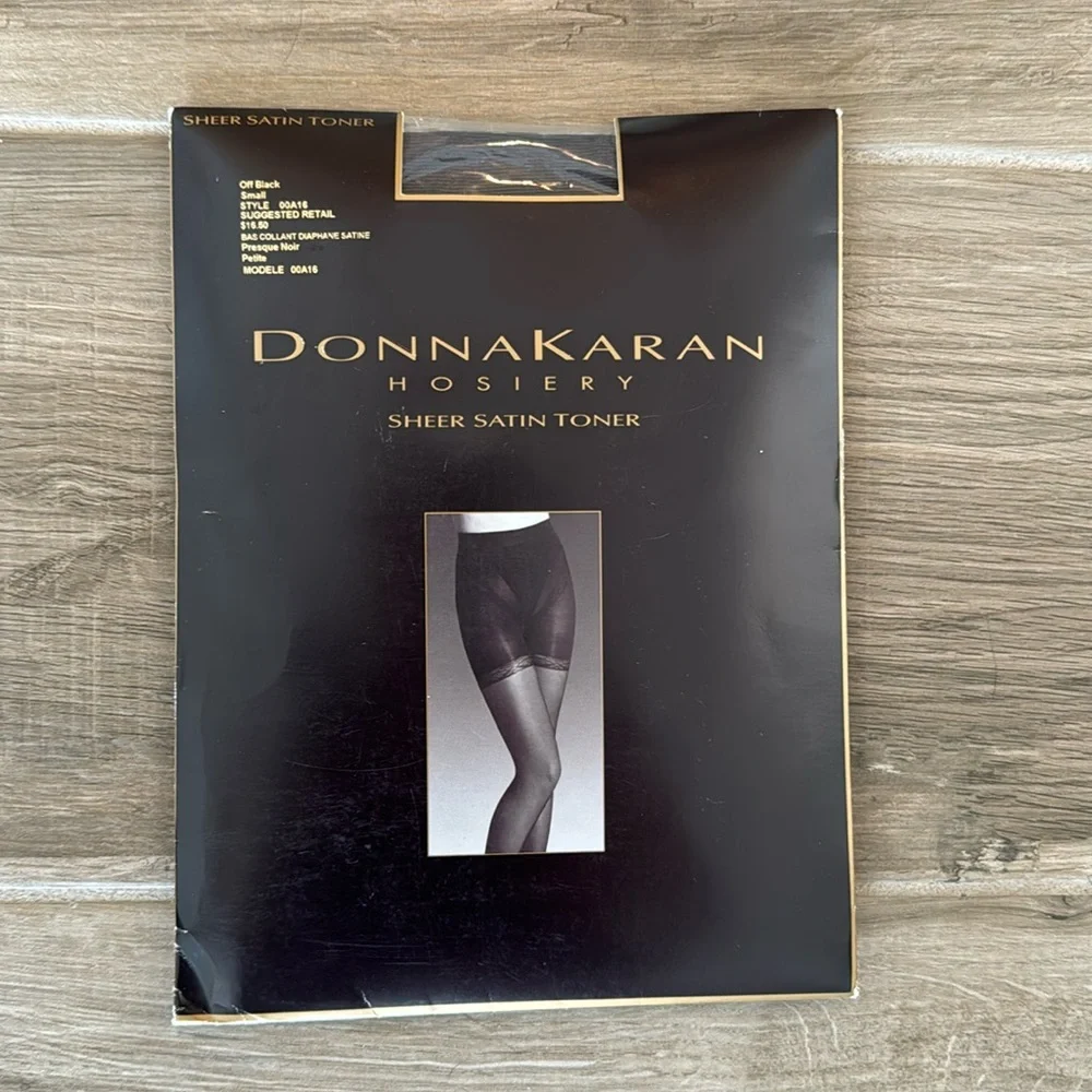 NWT Vintage Donna Karan Sheer Satin Toner S Off Black pantyhose